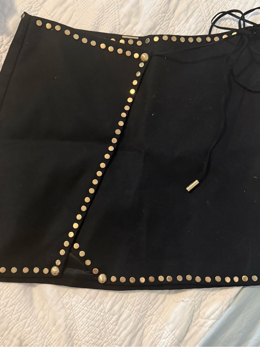cult gaia Black Mini Skirt with Gold Stud Trim needs new zipper
